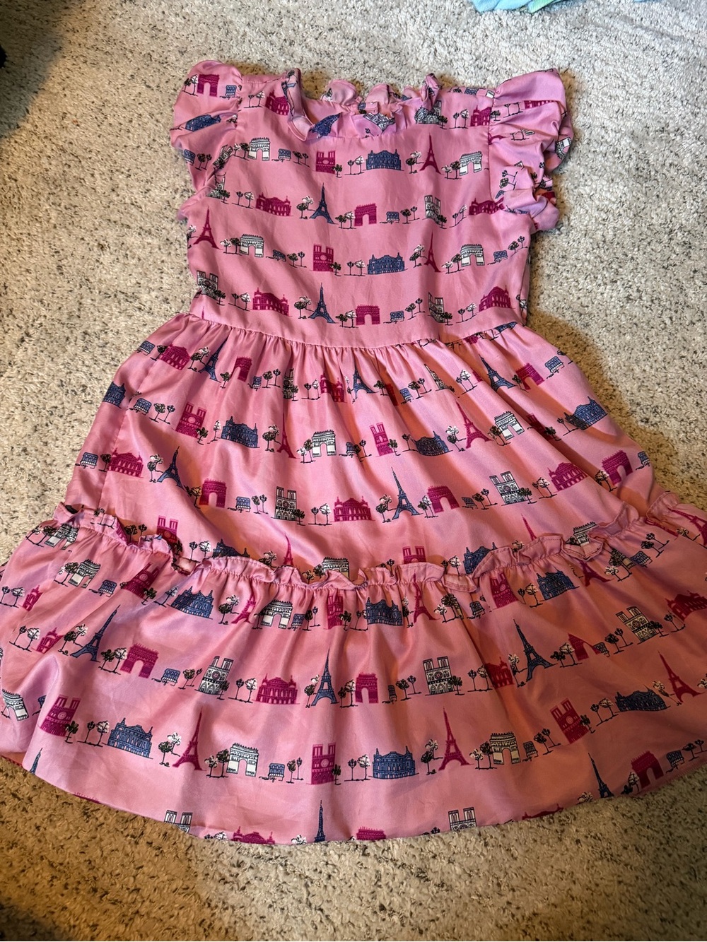 Janie and Jack Pink Paris Ruffle print silk Dress size 12
